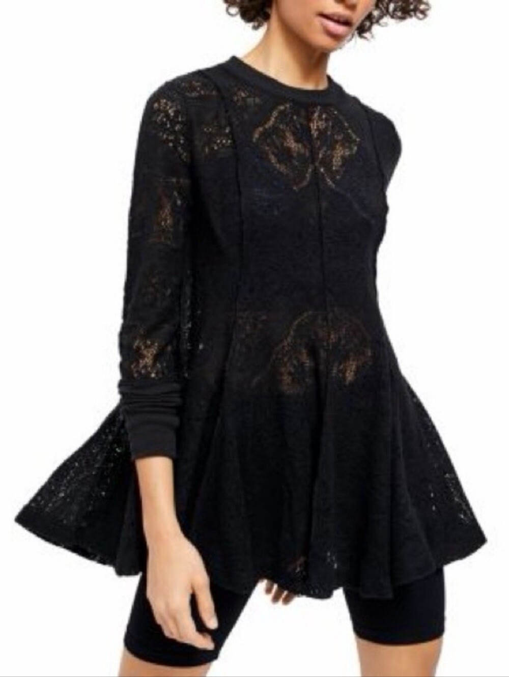 Free People “Coffee In The Morning” Tunic in Black Lace Small